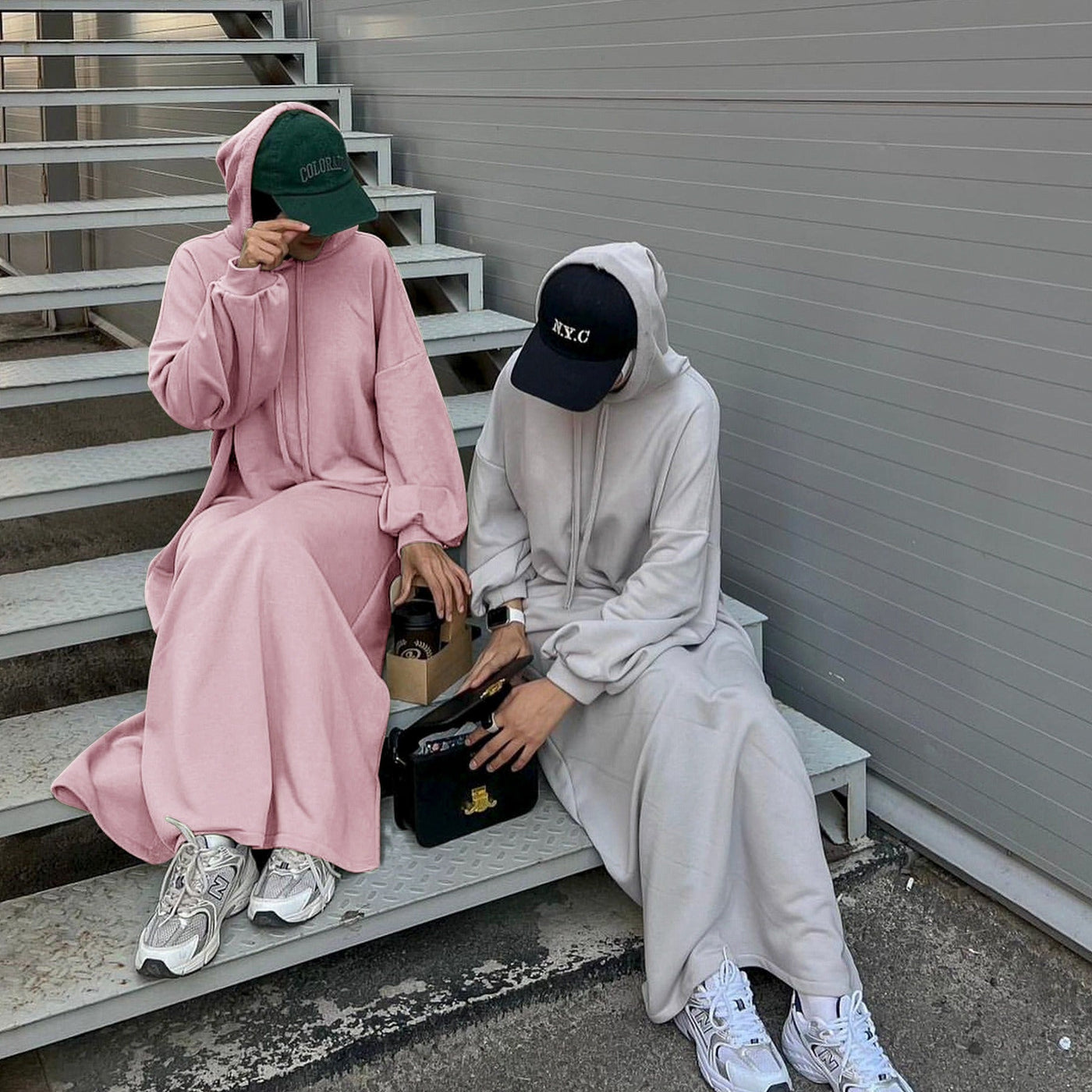 LM303 Hooded Abaya Sweatshirt Dress – Casual Long Sleeve Modest Wear