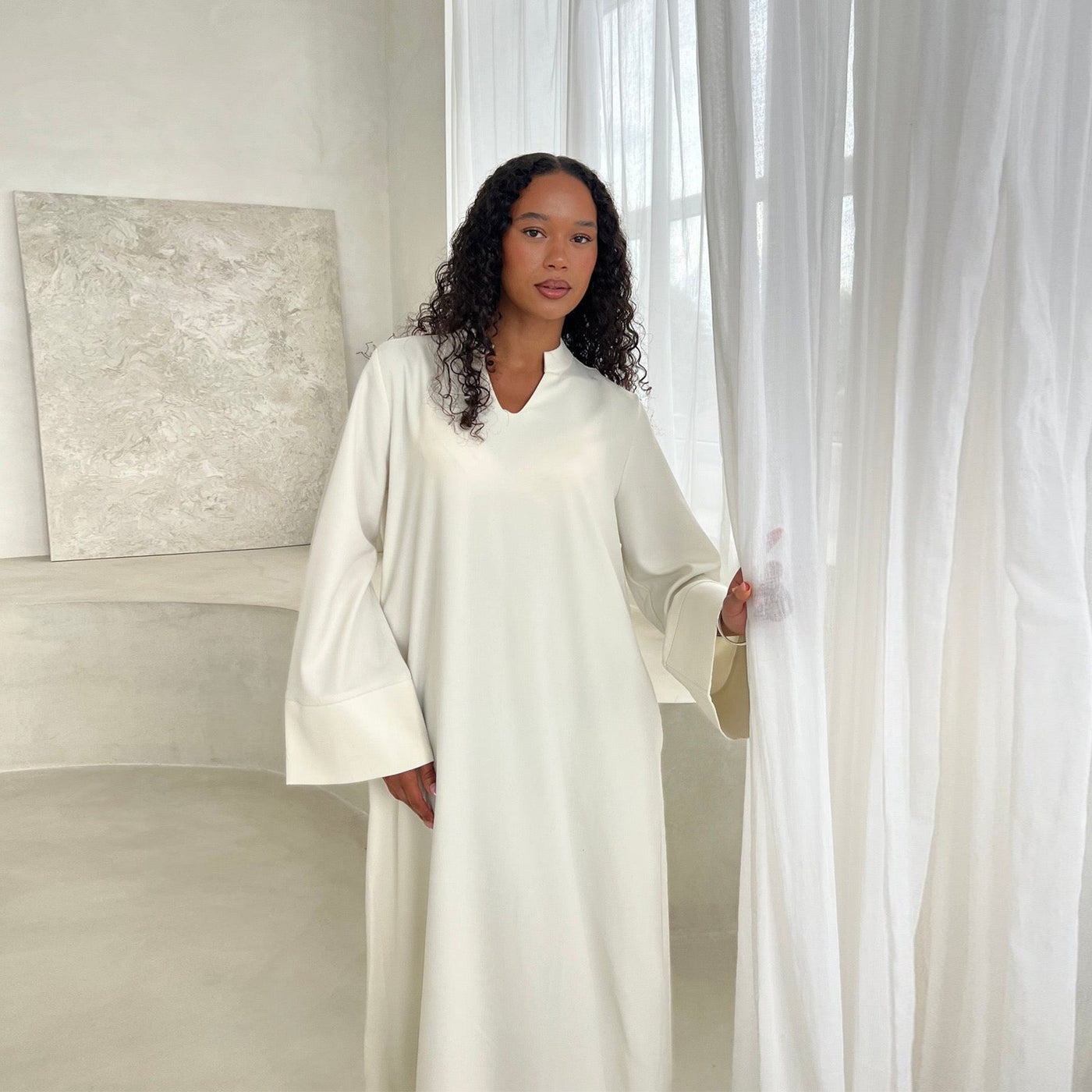 LM308 Abaya Dress with Pockets – Long Sleeve Maxi with Wide Cuffs