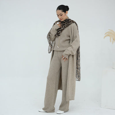 LM226 Winter Knit 3-Piece Abaya Set for Muslim Women – Modest Co-ord