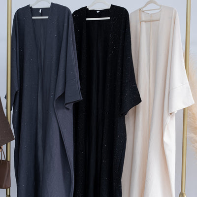 LM223 Crinkle Open Abaya – Textured Maxi Duster with Wide Sleeves, Winter Layering, Tall 60-Inch Length Option (S–XXL)