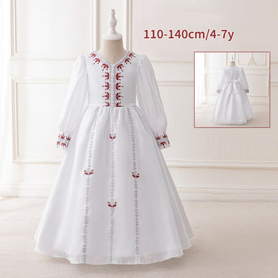 LM203 Girls Eid Dress – Long Sleeve Modest Muslim Party Gown, Embroidered, Full Length (4–7Y)