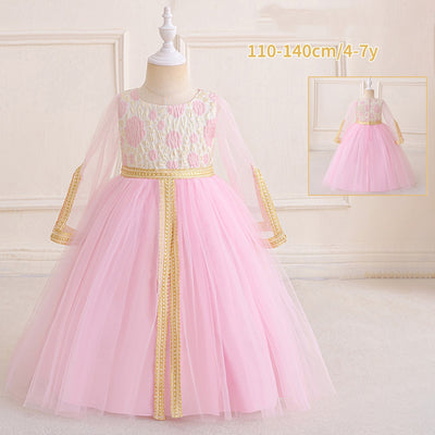 LM212 Girls Eid Dress – Long Sleeve Modest Muslim Party Gown, Embroidered, Full Length (4–7Y)
