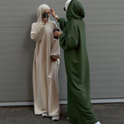 LM303 Hooded Abaya Sweatshirt Dress – Casual Long Sleeve Modest Wear