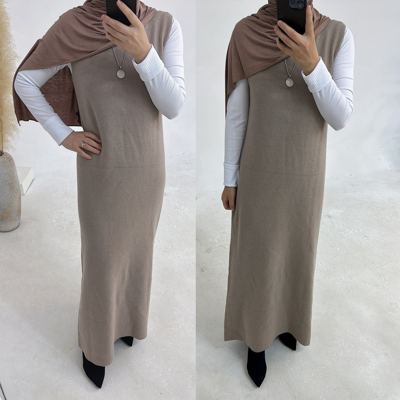 LM229 Winter Knit Abaya Set – 2-Piece Modest Co-ord with Pockets