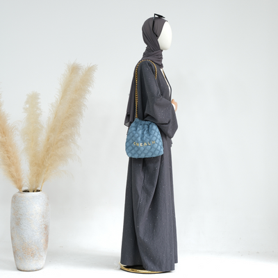 LM223 Crinkle Open Abaya – Textured Maxi Duster with Wide Sleeves, Winter Layering, Tall 60-Inch Length Option (S–XXL)