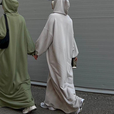 LM303 Hooded Abaya Sweatshirt Dress – Casual Long Sleeve Modest Wear