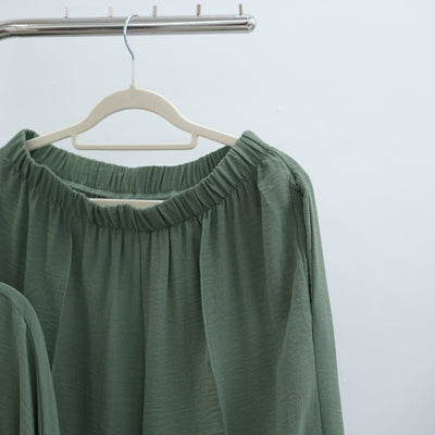 LM307 Ice Silk Two-Piece Set – Peplum Tunic & Wide Leg Pants Modest Outfit