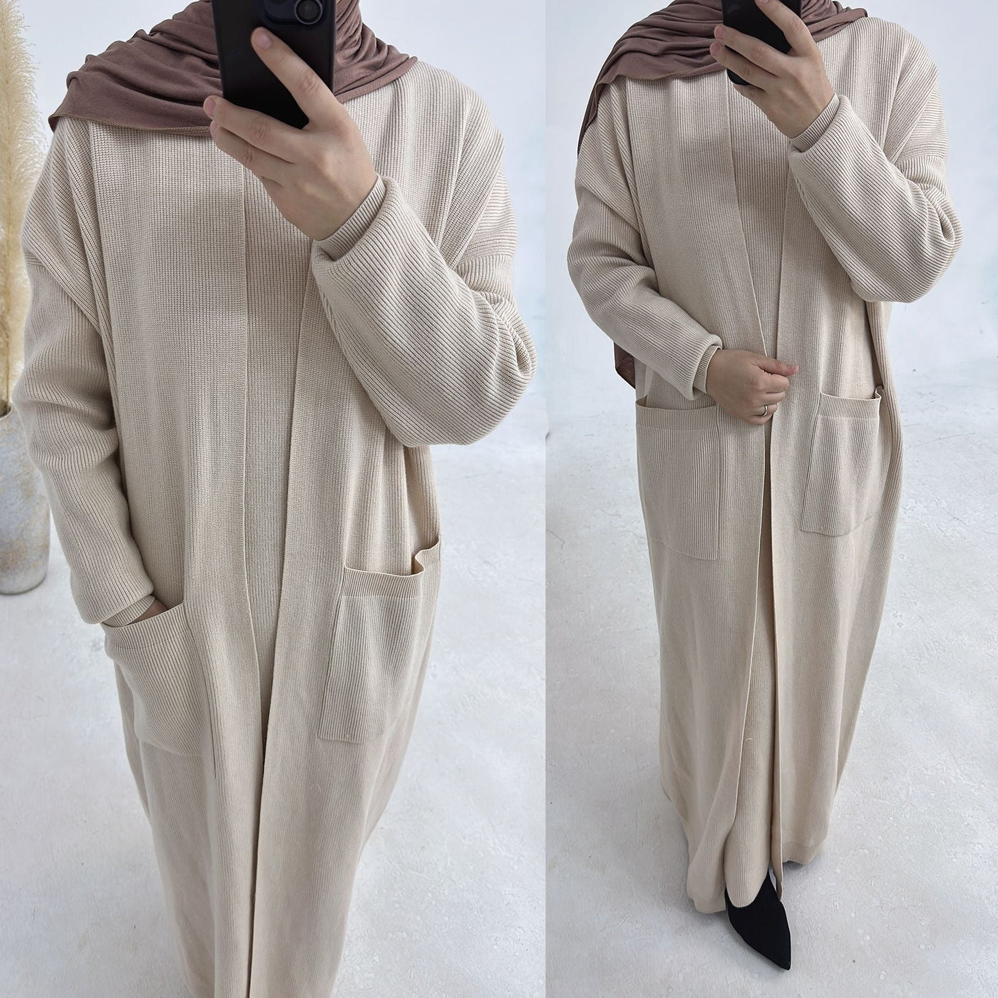 LM229 Winter Knit Abaya Set – 2-Piece Modest Co-ord with Pockets