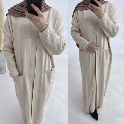 LM229 Winter Knit Abaya Set – 2-Piece Modest Co-ord with Pockets