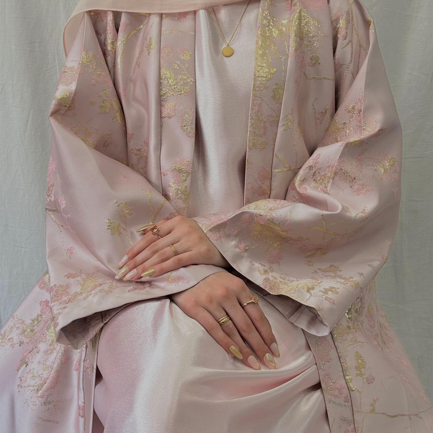LM178 Sakura Pink Kimono Abaya Dress – Embroidered Modest Wear for Eid & Weddings - CB078-SAKURA PINK-S LumosModesty