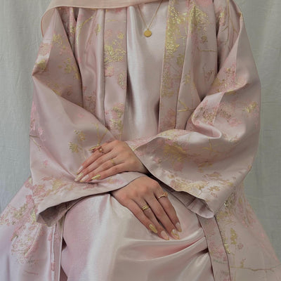 LM178 Sakura Pink Kimono Abaya Dress – Embroidered Modest Wear for Eid & Weddings - CB078-SAKURA PINK-S LumosModesty
