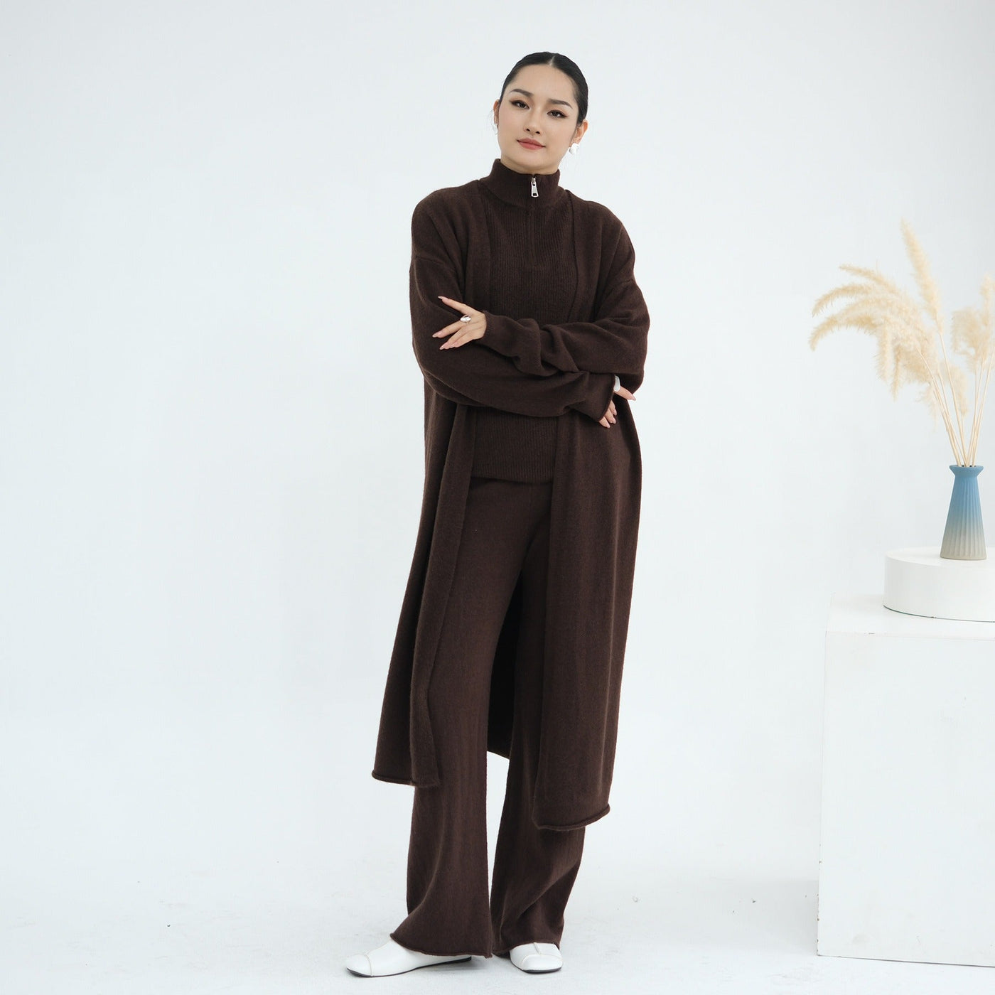 LM226 Winter Knit 3-Piece Abaya Set for Muslim Women – Modest Co-ord
