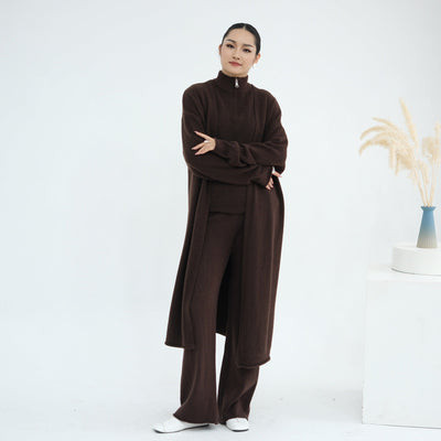 LM226 Winter Knit 3-Piece Abaya Set for Muslim Women – Modest Co-ord