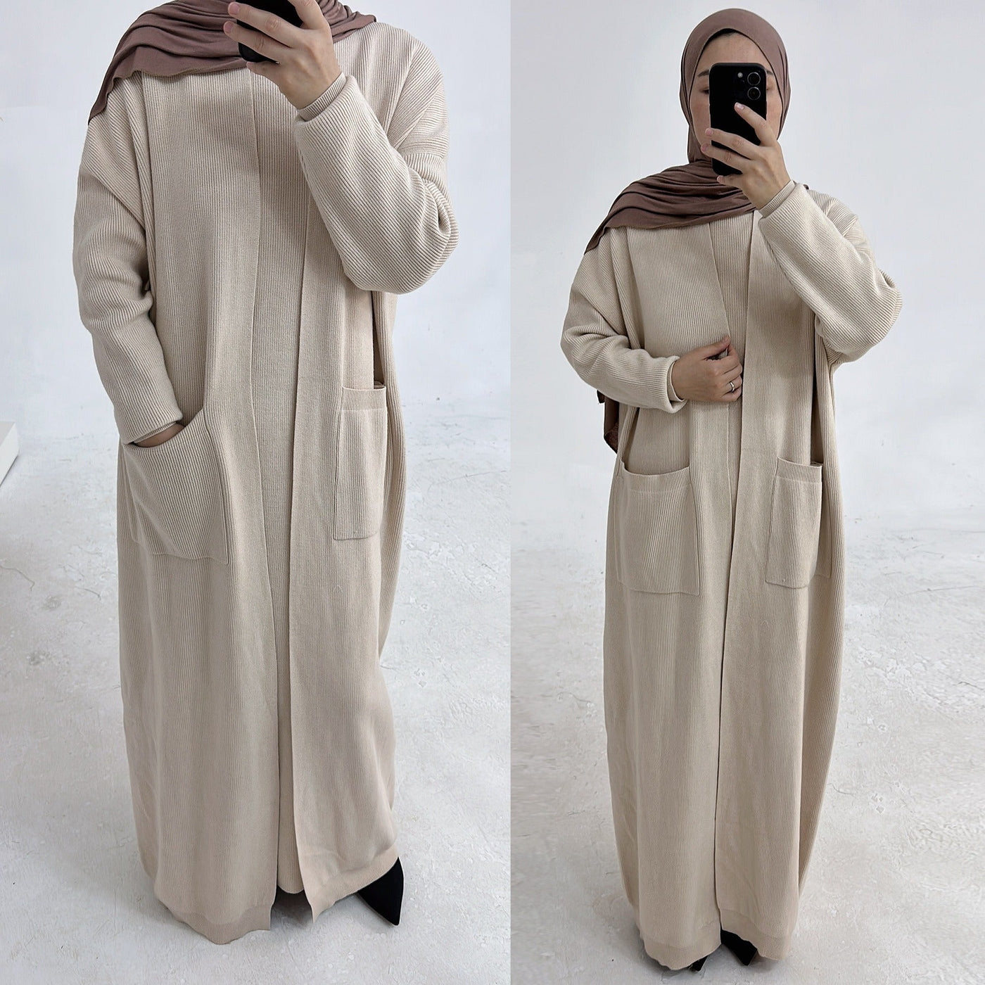 LM229 Winter Knit Abaya Set – 2-Piece Modest Co-ord with Pockets
