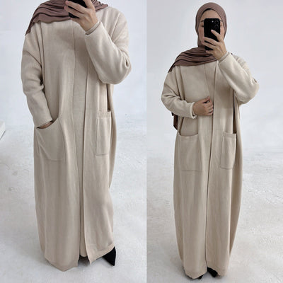 LM229 Winter Knit Abaya Set – 2-Piece Modest Co-ord with Pockets