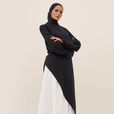 LM306 Cotton Linen Two-Piece Set – Asymmetric Top & Maxi Skirt Modest Outfit