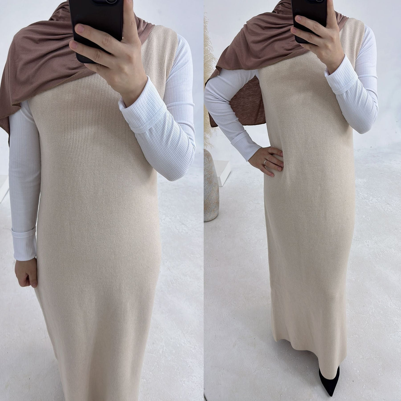 LM229 Winter Knit Abaya Set – 2-Piece Modest Co-ord with Pockets