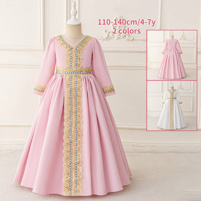 LM215 Girls Eid Dress – Long Sleeve Modest Muslim Party Gown, Embroidered, Full Length (4–7Y)