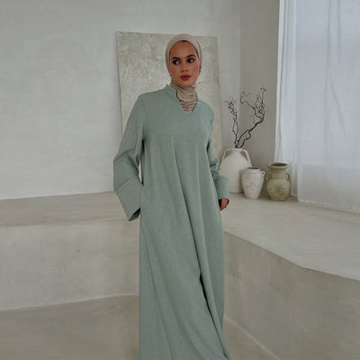 LM308 Abaya Dress with Pockets – Long Sleeve Maxi with Wide Cuffs