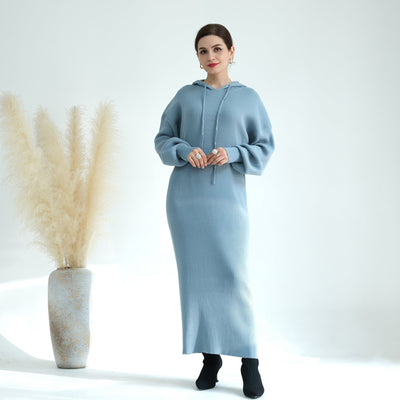 LM228 Hooded Abaya for Women – Thick-Knit Oversized Sweater Dress