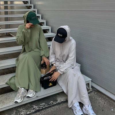 LM303 Hooded Abaya Sweatshirt Dress – Casual Long Sleeve Modest Wear