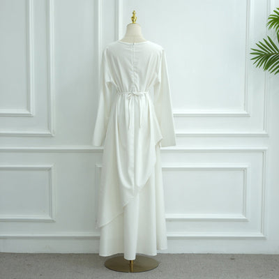 LM306 Cotton Linen Two-Piece Set – Asymmetric Top & Maxi Skirt Modest Outfit