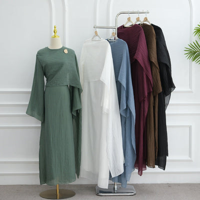 LM305 Double Layer Abaya Dress – Soft Tencel Knit Long Sleeve Maxi