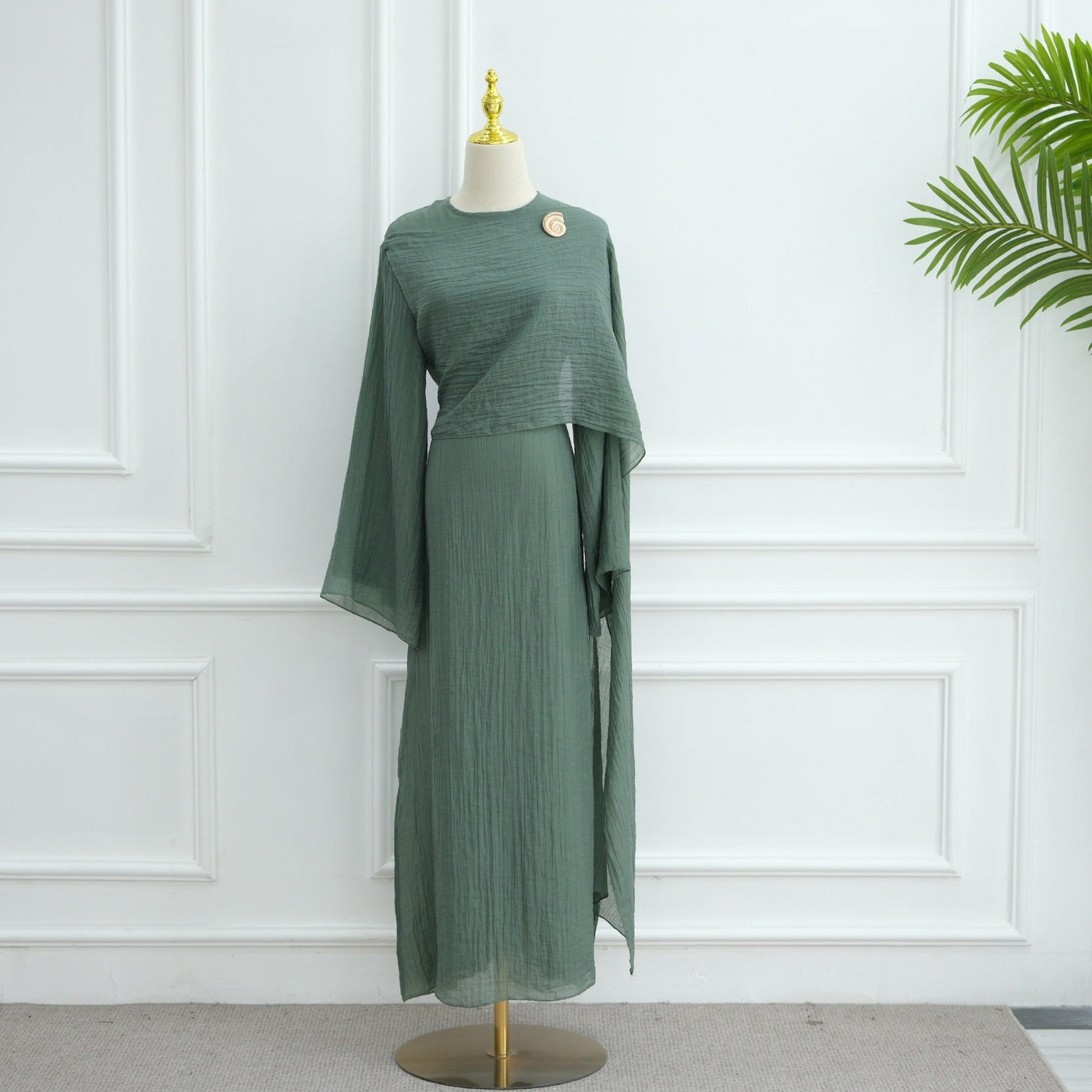 LM305 Double Layer Abaya Dress – Soft Tencel Knit Long Sleeve Maxi