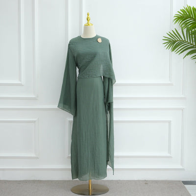 LM305 Double Layer Abaya Dress – Soft Tencel Knit Long Sleeve Maxi