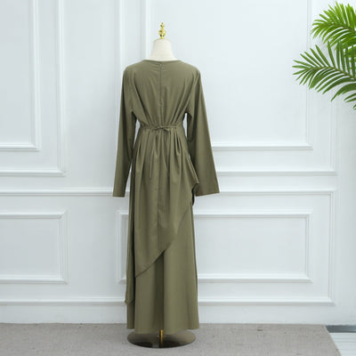 LM306 Cotton Linen Two-Piece Set – Asymmetric Top & Maxi Skirt Modest Outfit