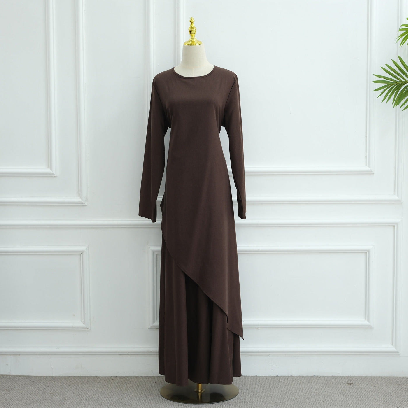 LM306 Cotton Linen Two-Piece Set – Asymmetric Top & Maxi Skirt Modest Outfit