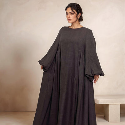 LM020 Nursing-Friendly Abaya – Round-Neck Zip Pocket, Plus-Size Maxi Prayer/Umrah Dress