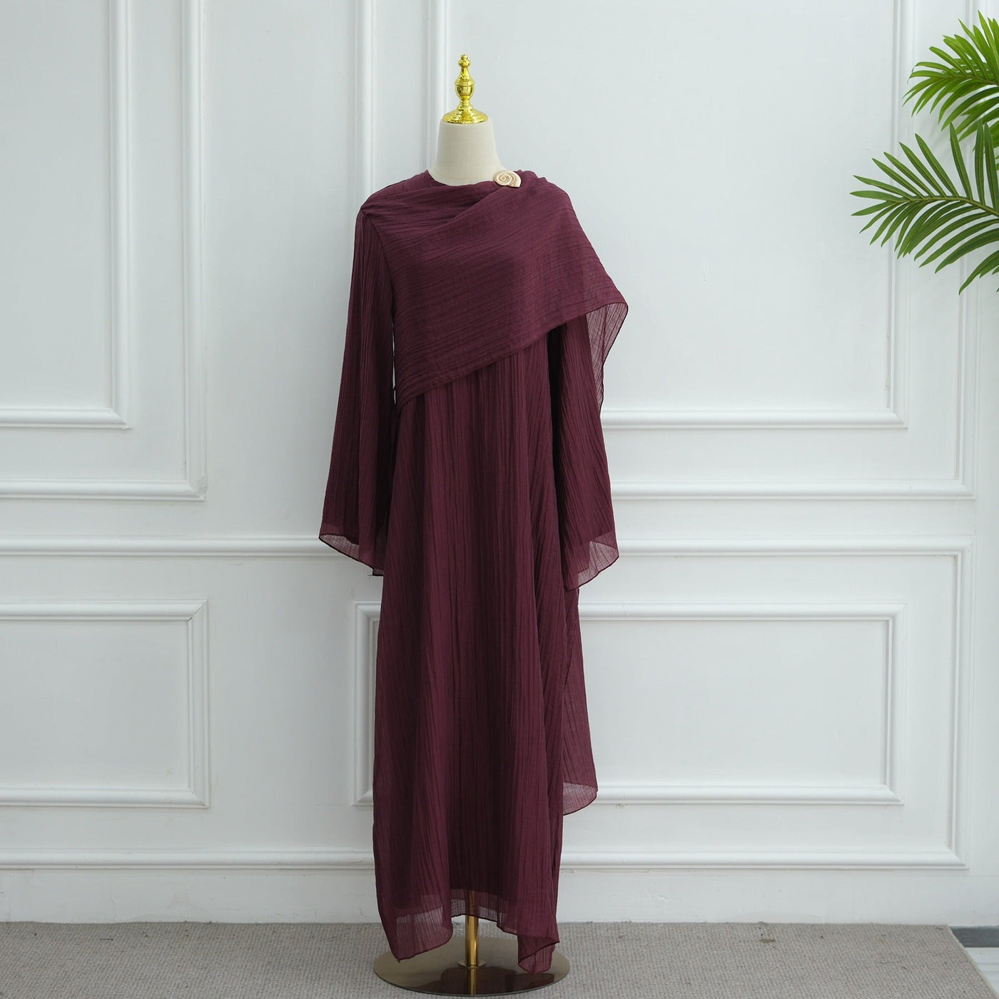 LM305 Double Layer Abaya Dress – Soft Tencel Knit Long Sleeve Maxi