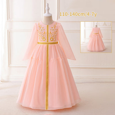 LM200 Girls Eid Dress – Long Sleeve Modest Muslim Party Gown, Embroidered, Full Length (4–7Y)