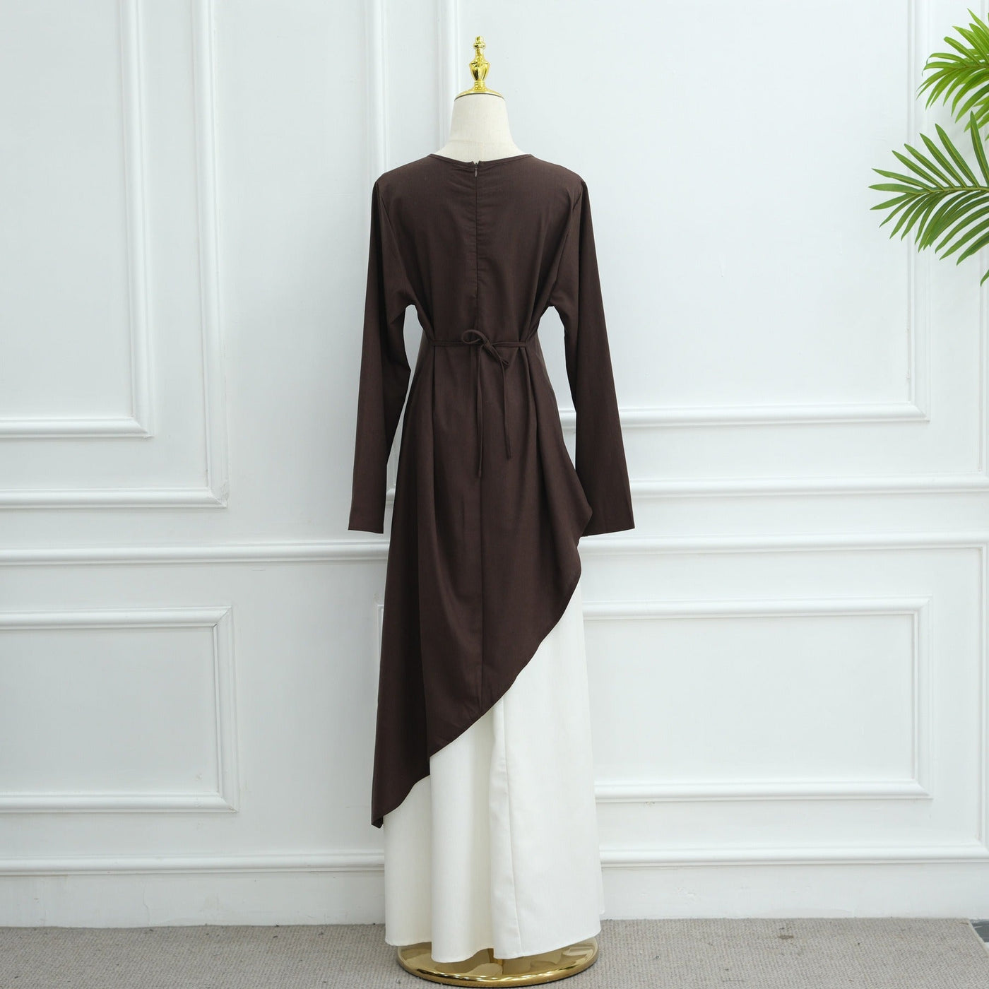 LM306 Cotton Linen Two-Piece Set – Asymmetric Top & Maxi Skirt Modest Outfit