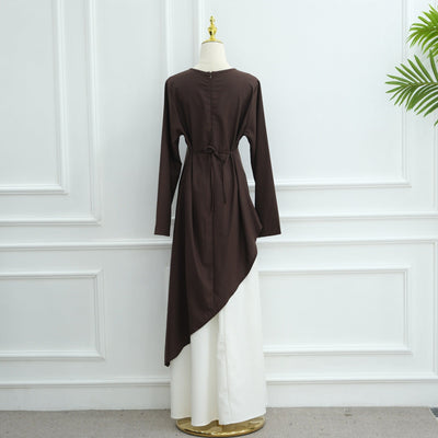 LM306 Cotton Linen Two-Piece Set – Asymmetric Top & Maxi Skirt Modest Outfit