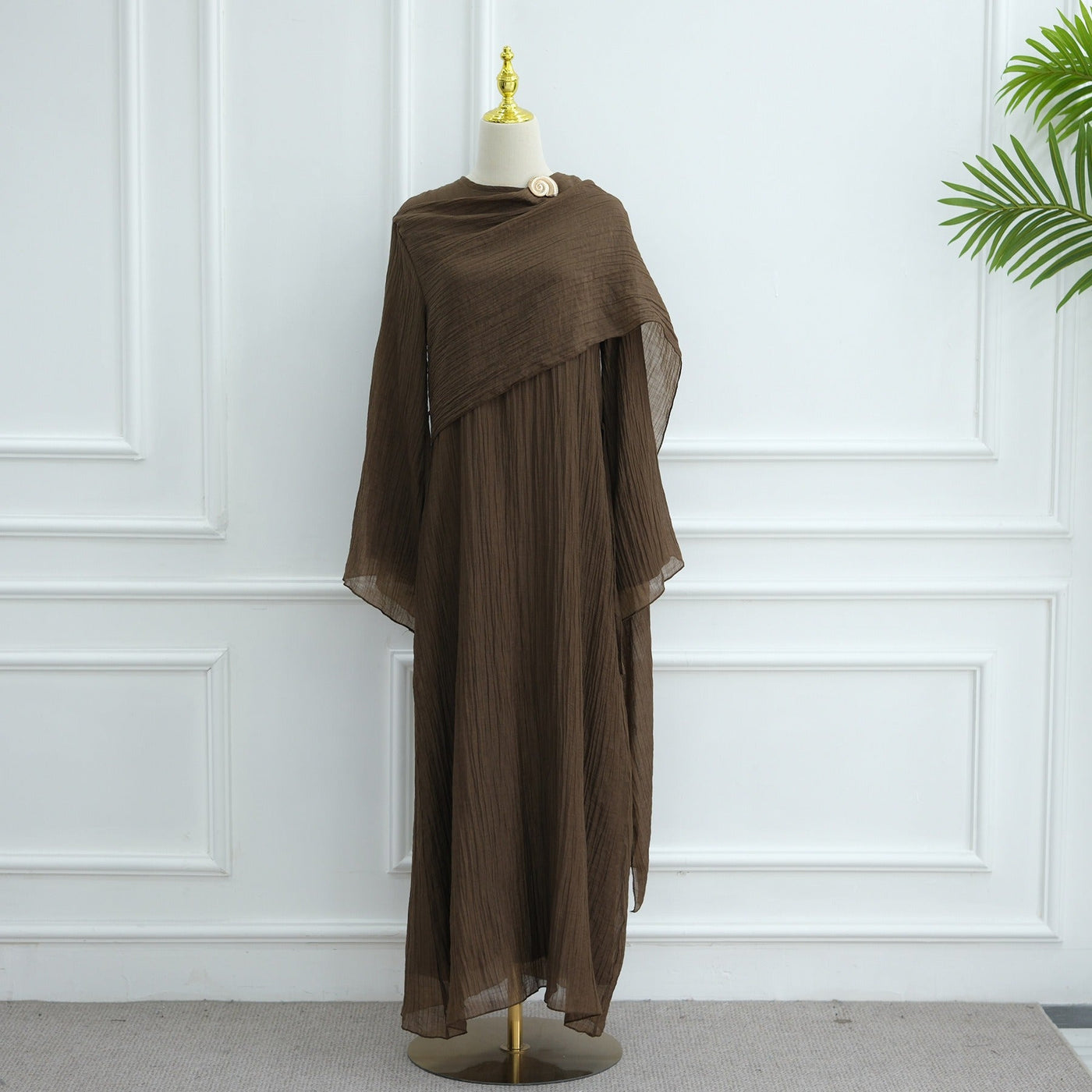 LM305 Double Layer Abaya Dress – Soft Tencel Knit Long Sleeve Maxi