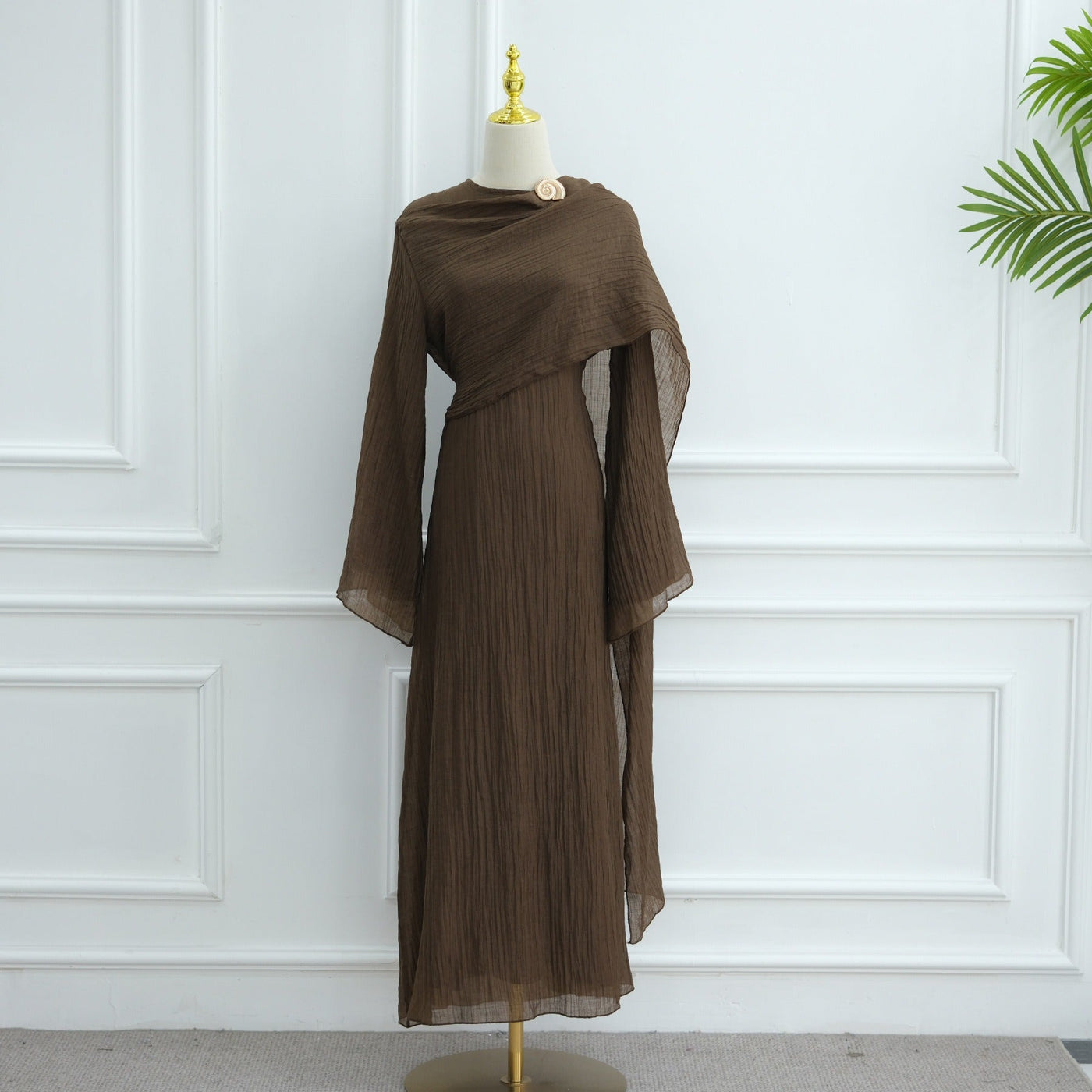 LM305 Double Layer Abaya Dress – Soft Tencel Knit Long Sleeve Maxi