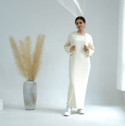 LM228 Hooded Abaya for Women – Thick-Knit Oversized Sweater Dress