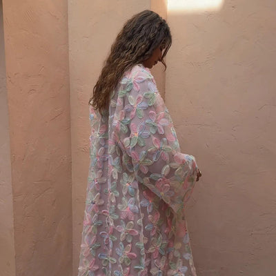 LM128 Lightweight Floral Kimono Abaya – Pastel Modest Summer Dress - LM128-Candy-S LumosModesty