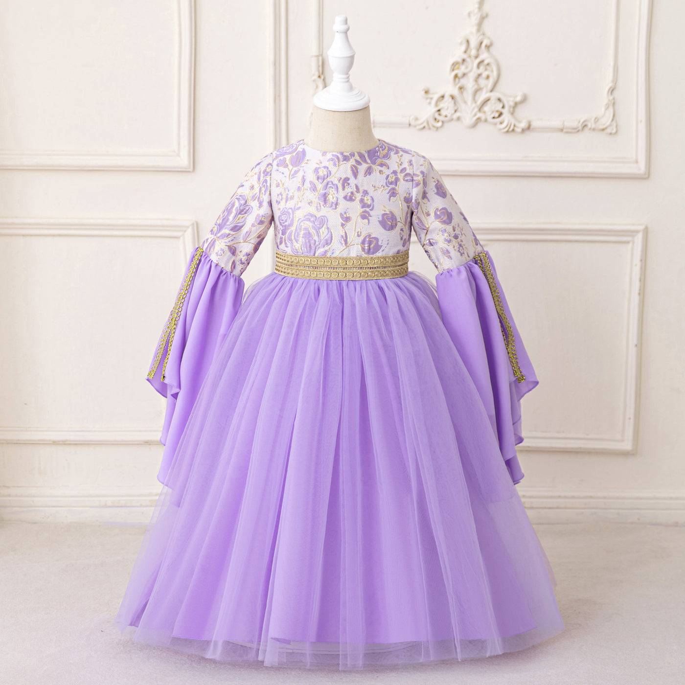 LM217 Girls Eid Dress – Long Sleeve Modest Muslim Party Gown, Embroidered, Full Length (4–7Y)
