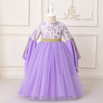LM217 Girls Eid Dress – Long Sleeve Modest Muslim Party Gown, Embroidered, Full Length (4–7Y)