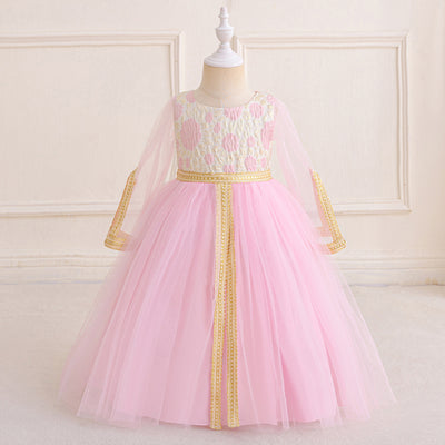 LM212 Girls Eid Dress – Long Sleeve Modest Muslim Party Gown, Embroidered, Full Length (4–7Y)