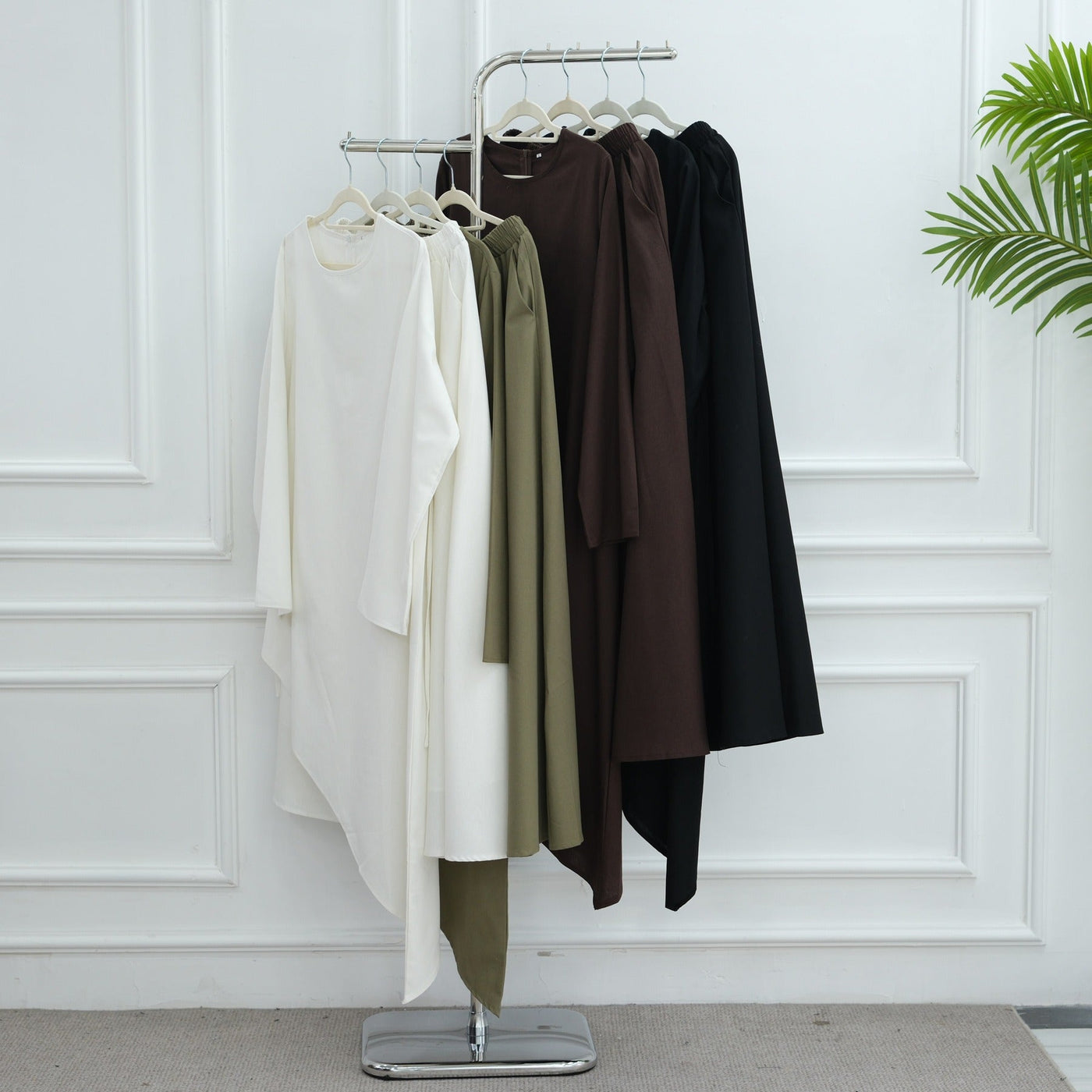 LM306 Cotton Linen Two-Piece Set – Asymmetric Top & Maxi Skirt Modest Outfit