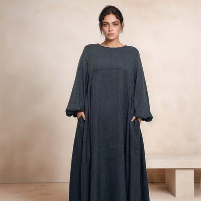 LM020 Nursing-Friendly Abaya – Round-Neck Zip Pocket, Plus-Size Maxi Prayer/Umrah Dress