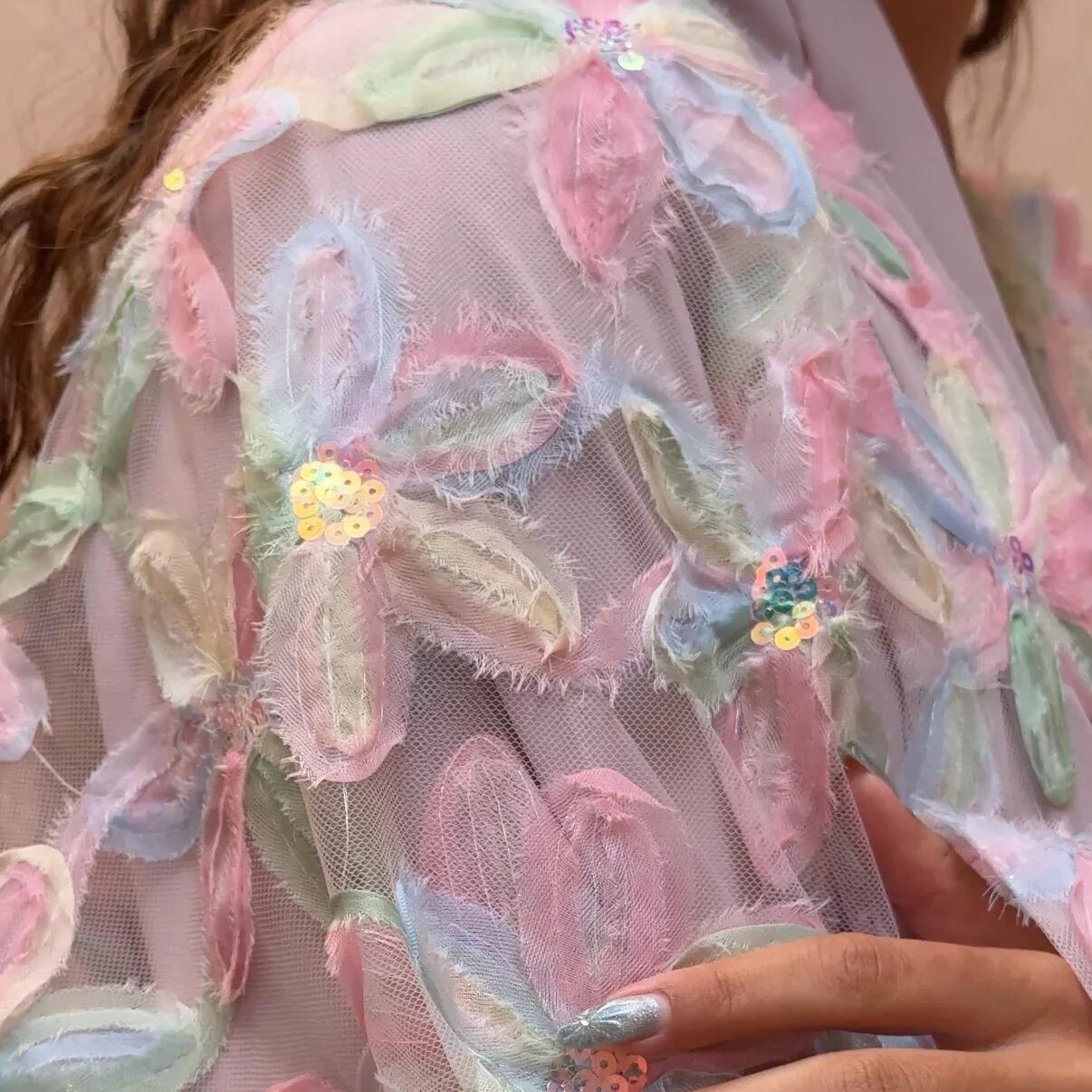LM128 Lightweight Floral Kimono Abaya – Pastel Modest Summer Dress - LM128-Candy-S LumosModesty