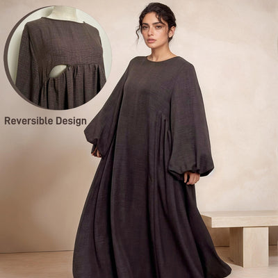 LM020 Nursing-Friendly Abaya – Round-Neck Zip Pocket, Plus-Size Maxi Prayer/Umrah Dress