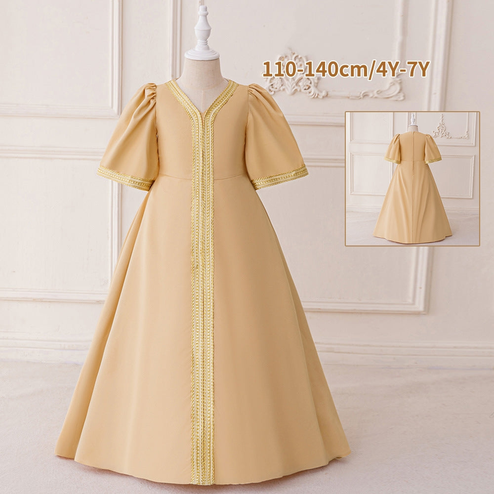 LM214 Girls Eid Dress – Long Sleeve Modest Muslim Party Gown, Embroidered, Full Length (4–7Y)