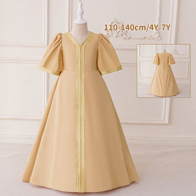 LM214 Girls Eid Dress – Long Sleeve Modest Muslim Party Gown, Embroidered, Full Length (4–7Y)