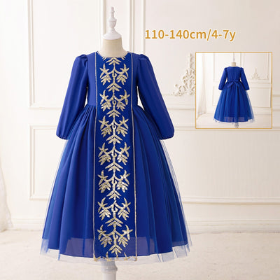 LM206 Girls Eid Dress – Long Sleeve Modest Muslim Party Gown, Embroidered, Full Length (4–7Y)